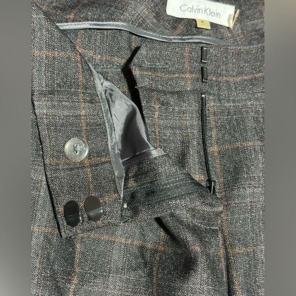 Calvin Klein Women 4 Charcoal Plaid Rayon Blend Wide Legs Casual Carrier Pants - Picture 6 of 12